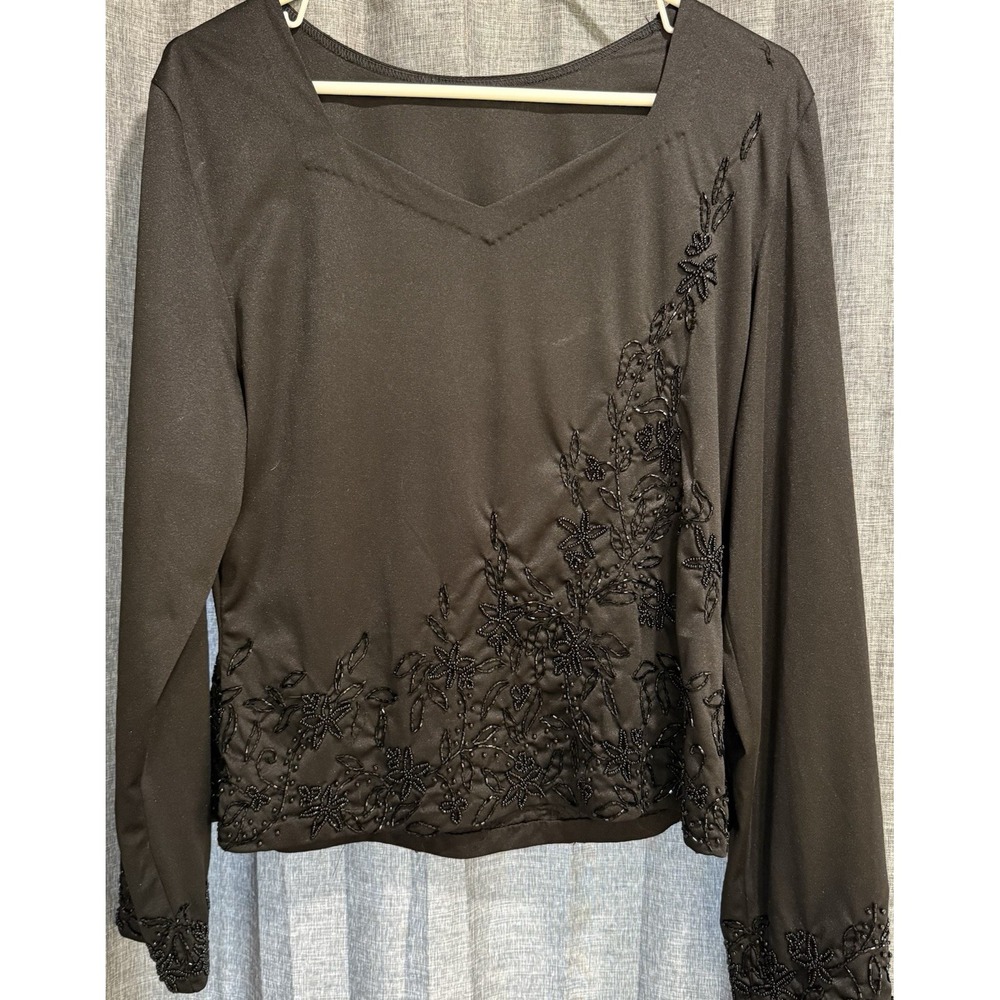 Unbranded Formal Top Women's Size S/M Black Embellished Floral Beaded Detail